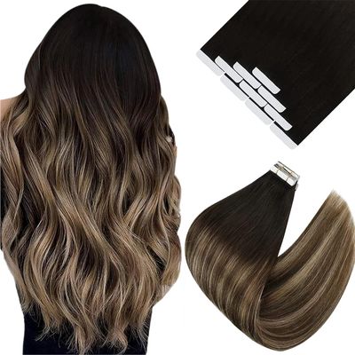 Ve Sunny Hair Extensions Tape in Real Hair Tape in Extensions Human Hair 18 Inch Invisible Tape Extensions Natural Black Ombre Brown Balayage Ash Blonde Straight Extension Remy Seamless 10Pcs 25g