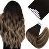 Ve Sunny Hair Extensions Tape in Real Hair Tape in Extensions Human Hair 18 Inch Invisible Tape Extensions Natural Black Ombre Brown Balayage Ash Blonde Straight Extension Remy Seamless 10Pcs 25g view 1