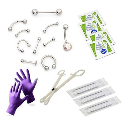 23Pcs Body Piercing Kit for All Piercings with Tools and 12G 14G 16G Piercing Jewelry for Nose Septum Belly Button Lip labret Tongue Ear Cartilage Eyebrow and More with 14G 15G 16G Piercing Needles