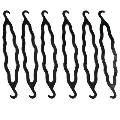 6Pcs Black Resin Double-end Hook Hair Bun Makers Foldable Anti-slip Hair Donut Shapers Hair Roll-up Updo Braiding Tools Insert Pads Holders for Women Girls Hair Styling