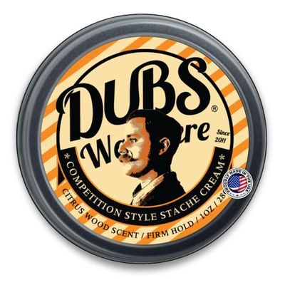 Dubs Was Here Mustache Wax Strong Hold | Competition Style Firm Stache Wax | Non-Greasy Grooming Gift for Men | Sandalwood/Bergamot Citrus Wood Scent | 1 oz Tin | Made in USA