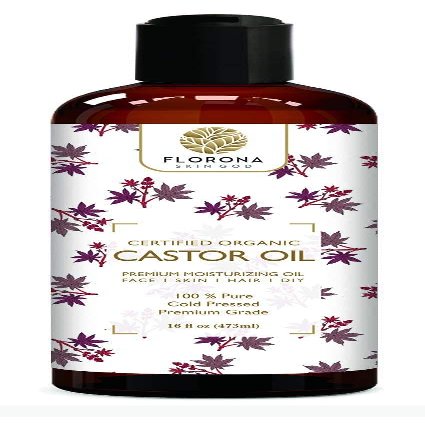 Florona Castor Oil USDA Organic - 16 fl oz for Hair Care, Skin Care, Aromatherapy, Massage