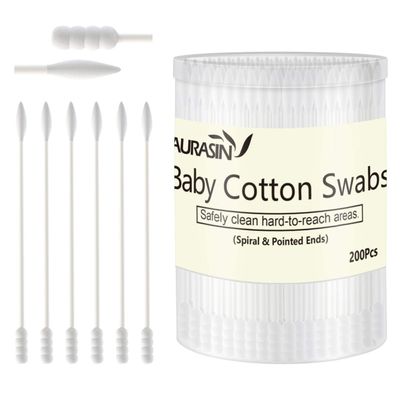 Baby Cotton Swabs, Paper Sticks Cotton Buds for Baby Ear Nose Clean-200Pcs(Spiral and Pointed)