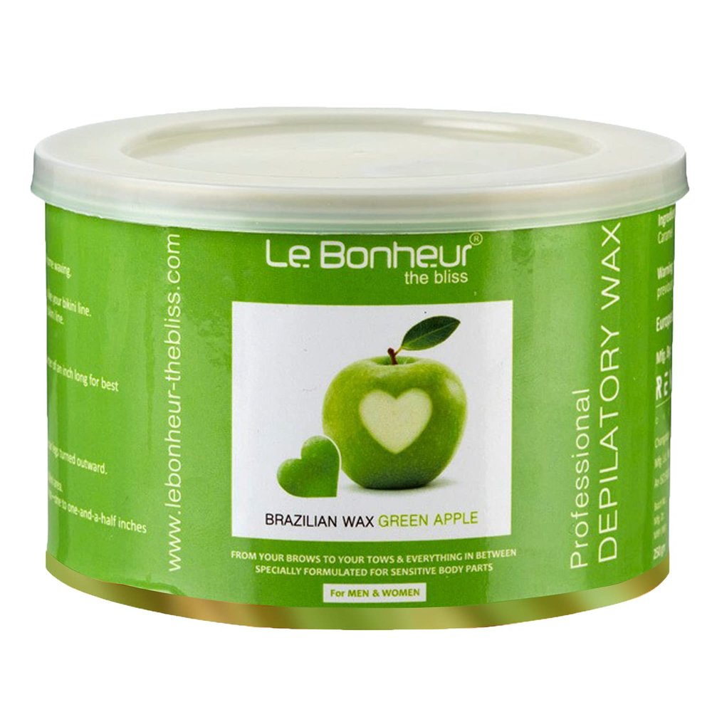 Le Bonheur.. Stripless Green Apple Brazilian Wax, For Face - Upper Lips - Arms - Legs - Bikini Line - Underarms and Full Body, Men & Women, 8.81 Oz