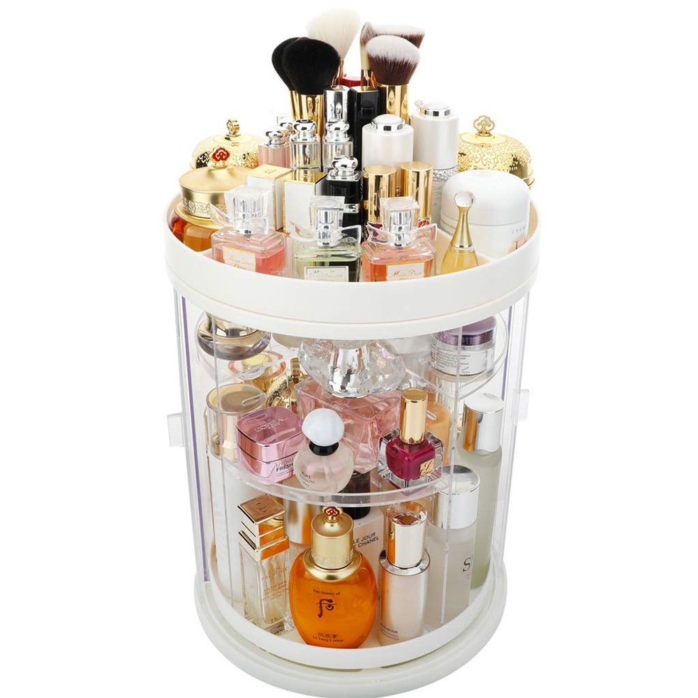 Acrylic Clear Makeup Organizer Turntable, Dust-Proof 360 Rotating Cosmetic Organizer Storage Rack, Lipstick Skin Care Organizer Countertop