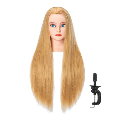Hairlink 26-28'' Mannequin Head Synthetic Fiber Hair Styling Training Head Dolls for Cosmetology Manikin Maniquins Practice Head with Stand (6611W2720)