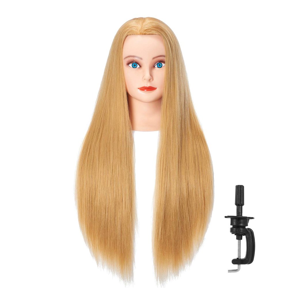 Hairlink 26-28'' Mannequin Head Synthetic Fiber Hair Styling Training Head Dolls for Cosmetology Manikin Maniquins Practice Head with Stand (6611W2720)