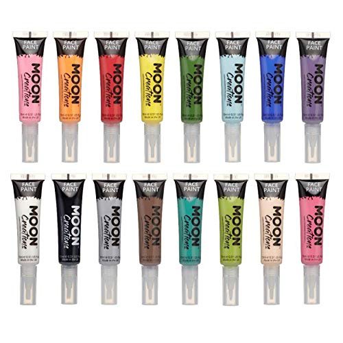 Face & Body Paint with Brush Applicator by Moon Creations - 0.50fl oz - Set of 16 Colours