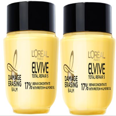 L'Oreal Paris Hair Care Elvive Total Repair 5 Damage Erasing Balm, Conditioning Hair Mask for Damaged Hair, with Almond and Protein, 8.5 fl; oz, (Pack of 2)(Packaging May Vary)