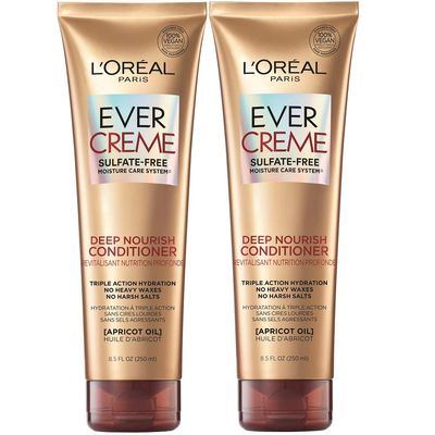 LOral Paris EverCreme Sulfate Free Conditioner for Dry Hair, Triple Action Hydration for Dry, Brittle or Color Treated Hair, with Apricot Oil, 8.5 Fl; Oz (Pack of 2) (Packaging May Vary)