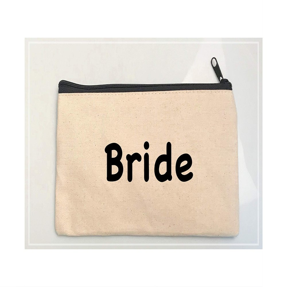 Bride, Bridesmaid Gift Makeup Bag, Custom Canvas Makeup Pouch, Mother of Bride, Maid of Honor Proposal Gift, Wedding Day Bridal Party Accessory, Bachelorette Party Favor (Model 1)