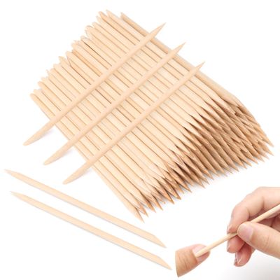 4.5 Inch Orange Wood Sticks for Nails, AHIER 100PCS Wooden Cuticle Pusher Sticks Double Head Functional Manicure Tools