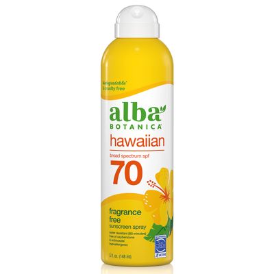 Alba Botanica Sunscreen Spray for Face and Body, Broad Spectrum SPF 70 Sunscreen, Hawaiian Coconut, Water Resistant and Biodegradable, 5 fl. oz. Bottle