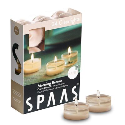 Spaas 24 Scented Clearlights, Tealights in Transparent Clear Cup, 4.5 Hours, Morning Breeze