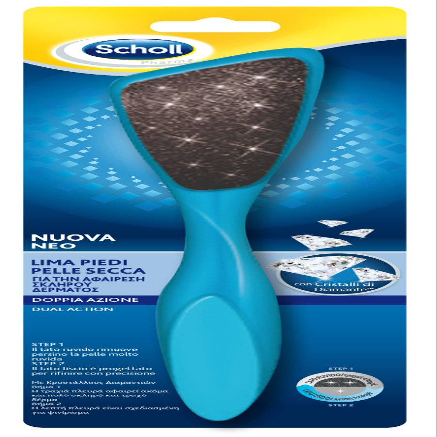 Scholl Diamond Crystal Double Action Foot File Abrasive Surface for Calluses and Corns, Smooth Surface to Finish, Non-Slip Grip