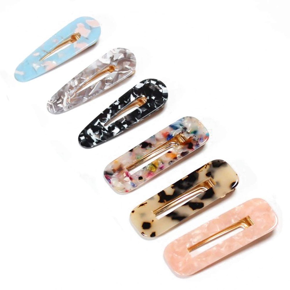 6PCS Women Marble Pattern Acetate Hair Clip Hairpin Bangs Clip Side Clip Leopard Alligator Hair Clips Duckbill Clip (A#)