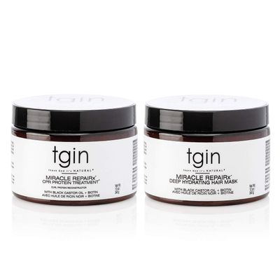 tgin Miracle RepaiRx Strengthening CPR Protein Treatment & Deep Hydrating Hair Mask, for Curly, Coily and Wavy Hair, Repairs, Protects, and Restores Damaged Hair, 12 oz, (Set)