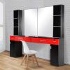BarberPub Wall Mount Barber Station with 6 Hair Dryer Holders Salon Hair Styling with Mirror Dressing Table Beauty Salon Spa Equipment Set 3026+3036 (Black&Red) view 3