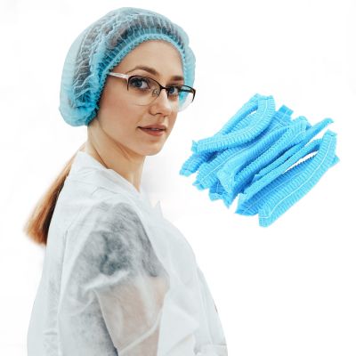 100 Pack 21" Disposable Nonwoven Bouffant Caps Hair Net for Hospital Salon Spa Catering and Dust-free Workspace (blue)
