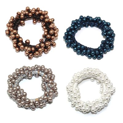 Set of 4 Imitation Pearl Elastics Hair Tie Ponytail Holders Hair Accessories Headdress Women Lady Hair Rope Scrunchie Hair Band (B#)