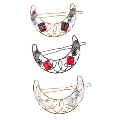 3 Pcs Women Lady Imitation Pearl Rhinestone Alloy Barrettes Moon Hair Clips Bobby Pins Shaped Side Clamp Clip Hair Accessories