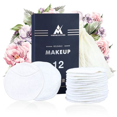 12 PCS Reusable Makeup Remover Pads with Cotton Storage Bag 4 Layers 100% Organic Bamboo Makeup Remover Pad for Face, Eyes, Lips, and Neck Eco-Friendly Waste Free