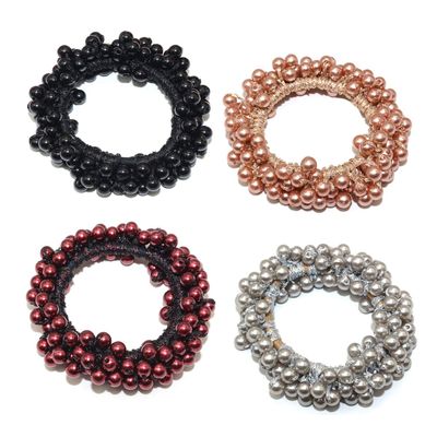 Set of 4 Imitation Pearl Elastics Hair Tie Ponytail Holders Hair Accessories Headdress Women Lady Hair Rope Scrunchie Hair Band (C#)