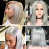 13x4 Grey HD Lace Front Wig Human Hair 16 Inch silky Straight Grey Bob Wigh Human Hair Transparent Lace Frontal Wigs for Women Pre Plucked with Baby Hair view 1