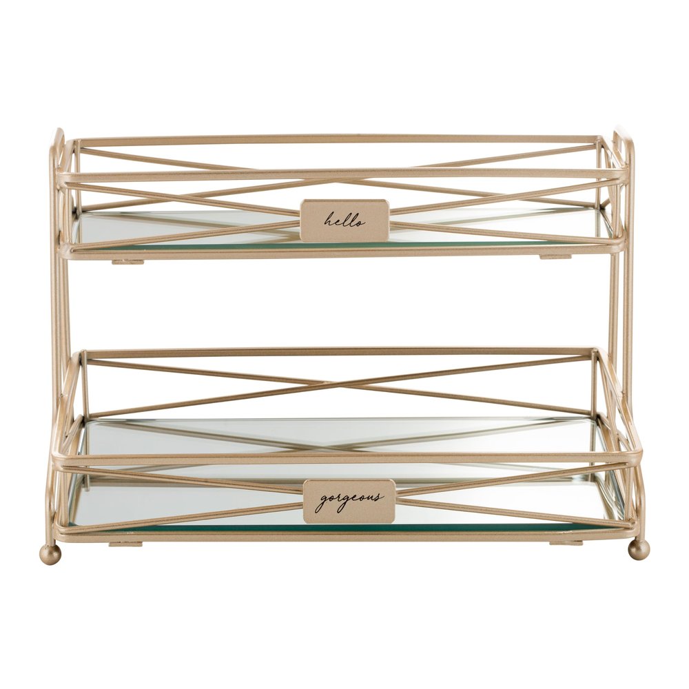 Home Details Satin Gold 2 Tier Vanity Tower (27174-SGOLD)
