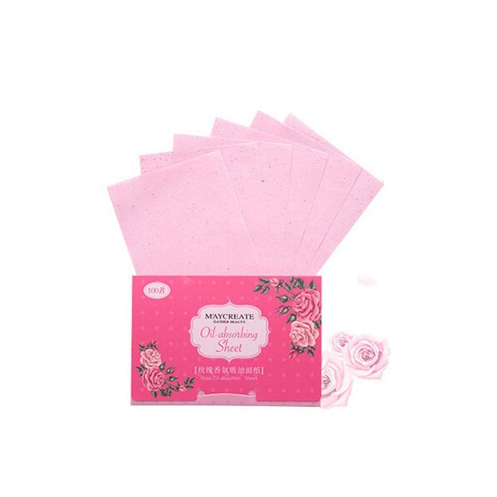 Mr.S Shop 100Pcs Facial Oil Blotting Papers Oil Absorbing Sheets Face Cleanser Acne Treatment Deep Cleansing Oil Control Tool Face Makeup (Rose)