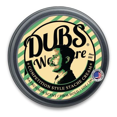 Dubs Was Here Mustache Wax Strong Hold | Competition Style Firm Stache Cream | Non-Greasy Grooming Gift for Men | Unique Bay Rum Scent | 1 oz Tin | Made in USA