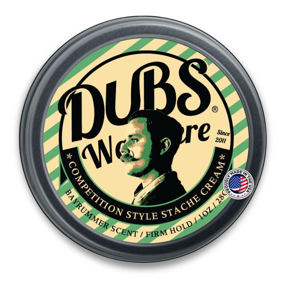 Dubs Was Here Mustache Wax Strong Hold | Competition Style Firm Stache Cream | Non-Greasy Grooming Gift for Men | Unique Bay Rum Scent | 1 oz Tin | Made in USA