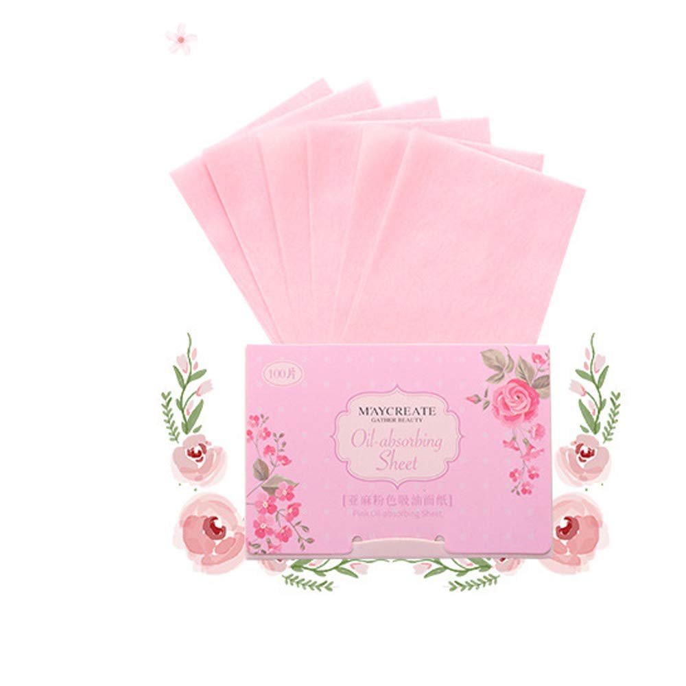 Mr.S Shop 100Pcs Facial Oil Blotting Papers Oil Absorbing Sheets Face Cleanser Acne Treatment Deep Cleansing Oil Control Tool Face Makeup (pink)