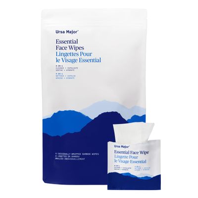 Ursa Major Essential Face Wipes | Natural, Biodegradable, Cruelty-Free | Cleanse, Exfoliate, Soothe and Hydrate | Individually Wrapped | 40 count
