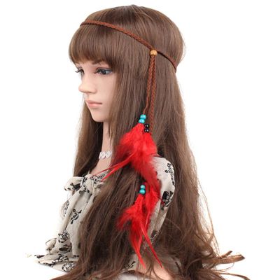 Teppylony Lady Indiana Princess Peacock Feather Head Chain Fashion Headband and Headpiece Bohemian Tassels Hair Band Headwear For Women (C#)