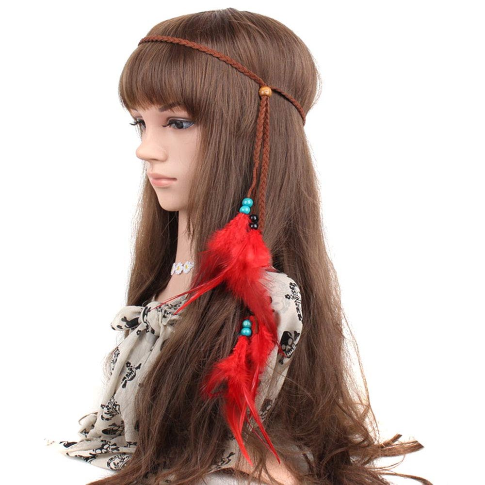 Teppylony Lady Indiana Princess Peacock Feather Head Chain Fashion Headband and Headpiece Bohemian Tassels Hair Band Headwear For Women (C#)