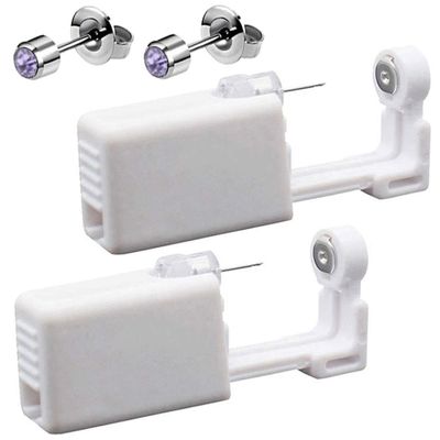 2 Pack Self Ear Piercing Gun Earrings Kit Tool Stud Safety Portable Nose Piercing Kit with Earring Studs for Women (Purple)