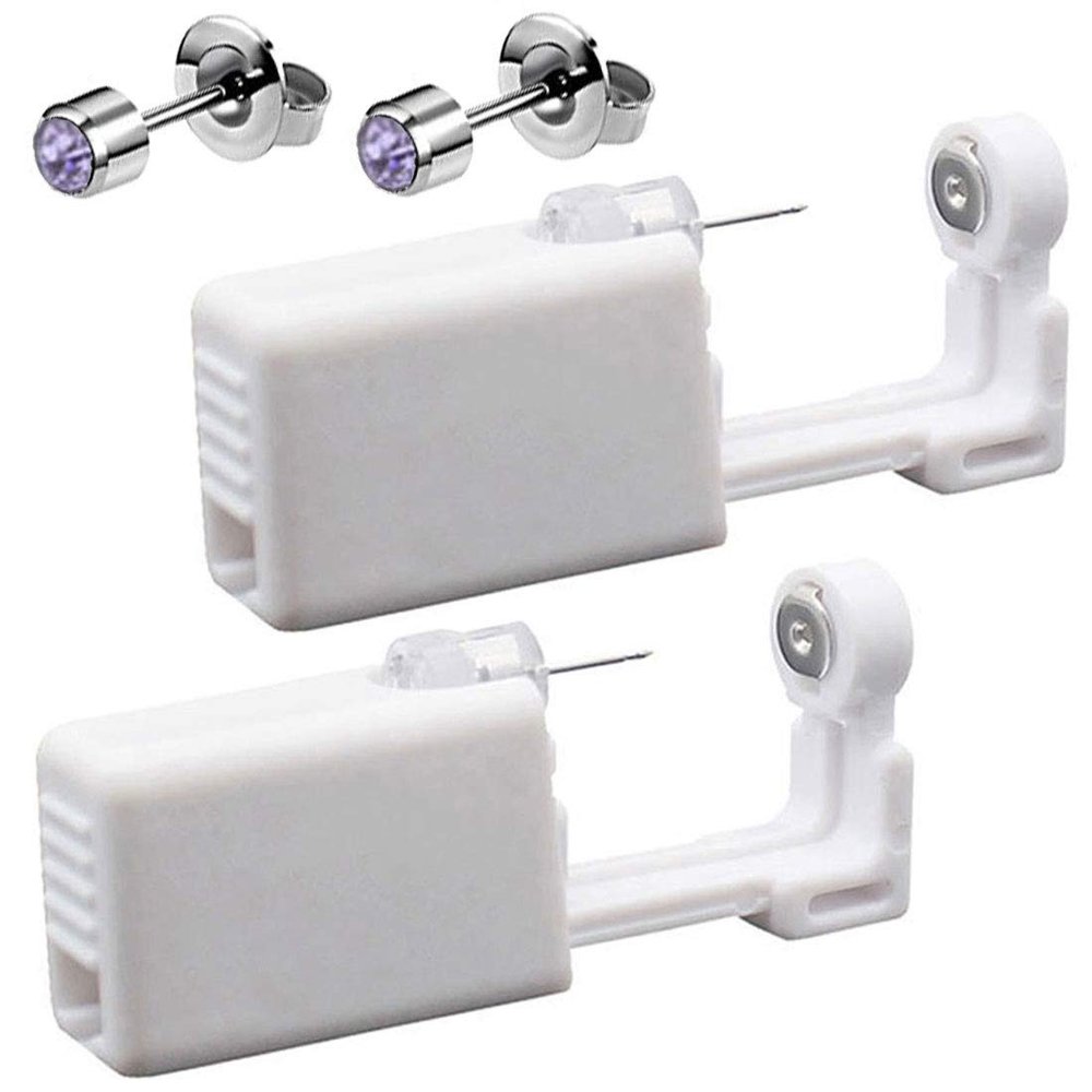 2 Pack Self Ear Piercing Gun Earrings Kit Tool Stud Safety Portable Nose Piercing Kit with Earring Studs for Women (Purple)