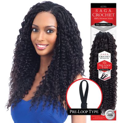 Saga Human Hair Crochet Braids Pre Loop Type Super Curl (14", 1)