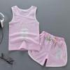 Children Clothing Baby Girl Boy Clothes Summer Vest Sports Tees Tops Sports Tees Tops 2 Pcs 2-6 Years Kids Clothing Sets 2019 (5T, Pink) view 2