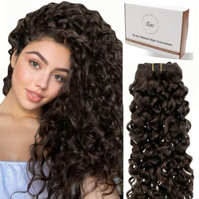 Hetto Brown Curly Clip in Hair Extensions Human Hair #2 20 Inch Curly Hair Clip in Extensions Dark Brown Curls Hair Extension 120g Natural Tight Wavy