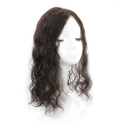 Susanki Curly Human Hair Clip on Toppers for Women with Free Parting, 6"x 6.7" Large Mono Forehead Topper Hair Pieces for Thinning Hair, 14" Natural Black