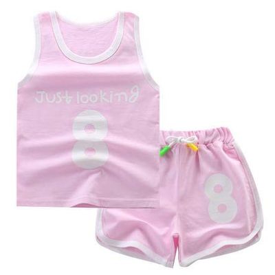 Children Clothing Baby Girl Boy Clothes Summer Vest Sports Tees Tops Sports Tees Tops 2 Pcs 2-6 Years Kids Clothing Sets 2019 (6T, Pink)
