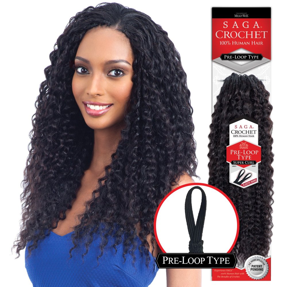 Saga Human Hair Crochet Braids Pre Loop Type Super Curl (12", 1B)
