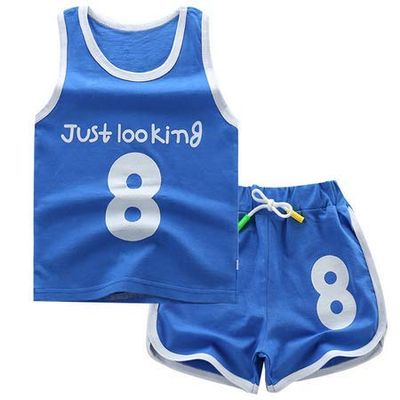 Children Clothing Baby Girl Boy Clothes Summer Vest Sports Tees Tops Sports Tees Tops 2 Pcs 2-6 Years Kids Clothing Sets 2019 (5T, Blue)