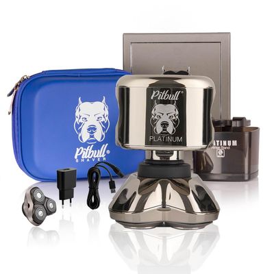 Skull Shaver Pitbull Platinum PRO Head & Face Shaver Kit - Cordless Electric Shaver - Wet & Dry Shaving Capabilities - Comes with Travel Case, USB Charging Cable & Rinse Stand - with Bonus Blade
