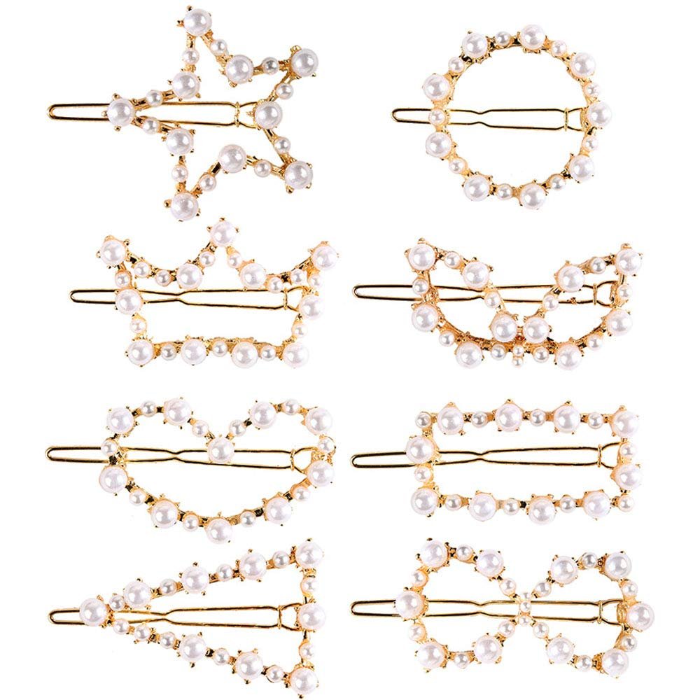 Onwon 8 Pieces Artificial Pearl Hair Pins Hair Barrettes Decorative Wedding Bridal Hair Clips Handmade Pearl Accessories for Girls Women