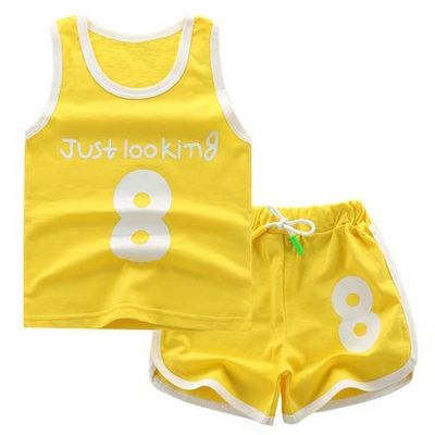 Children Clothing Baby Girl Boy Clothes Summer Vest Sports Tees Tops Sports Tees Tops 2 Pcs 2-6 Years Kids Clothing Sets (24M, Yellow)