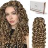 Hetto Curly Clip in Hair Extensions Clip in Extension Human Hair 7Pcs #P4/27 Light Brown Highlight Golden Blonde 16 Inch 120g Loose Curly Hair Extension view 1