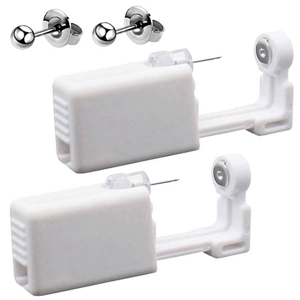 2 Pack Self Ear Piercing Gun Earrings Kit Tool Stud Safety Portable Nose Piercing Kit with Earring Studs for Women (Silver)